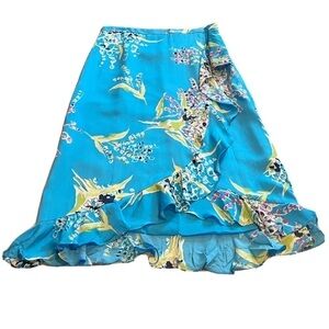 Valerie Stevens silk wrap ruffle floral midi skirt lightweight size 6